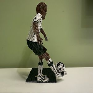 South African Township Metal Wire & Bead Soccer Player Sculpture (Hand Made)